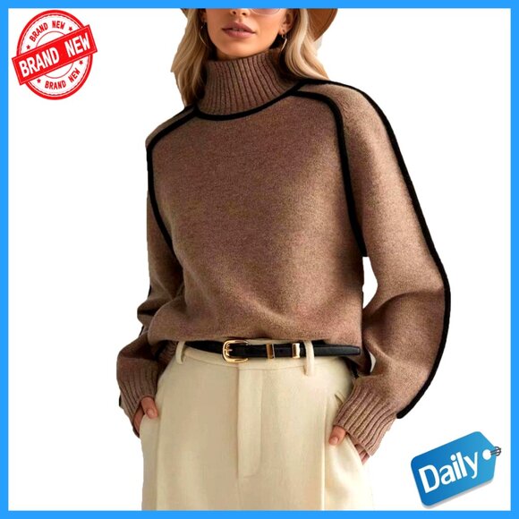 Sweaters - Chunky Knit Turtleneck Sweater Oversized Pullover Winter Warm Long Sleeve
